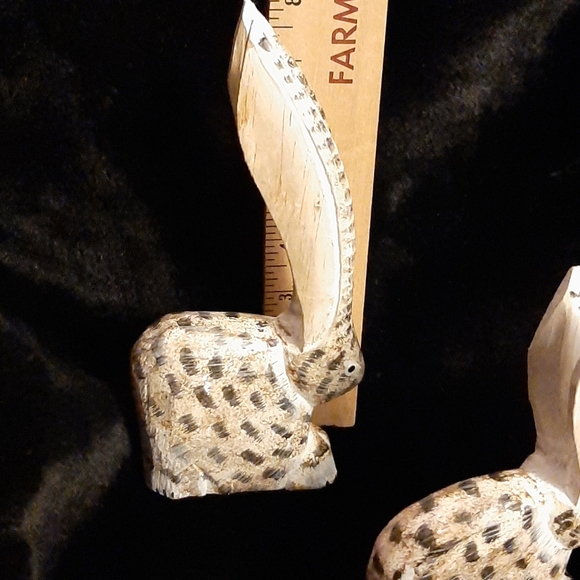 3 Handcarved and Painted Wooden Rabbit - Picture 2 of 3